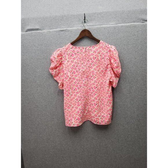 Floral Pink Puff Sleeve Blouse L TCEC 100% Polyester Womens Top - Picture 6 of 6